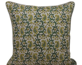 Artisan  Style Hand Block Printed Linen Pillow Cover 18x18 Inches Living Room Decor