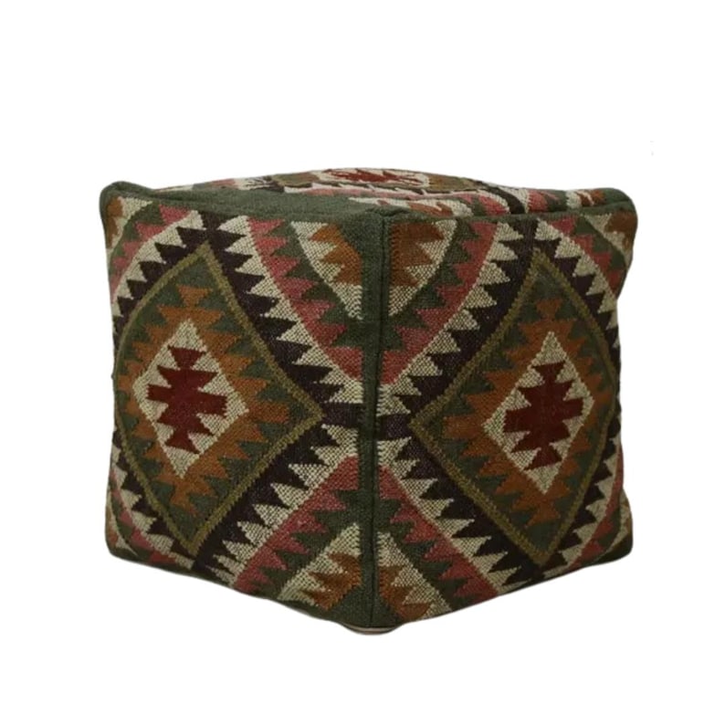 Funda de puf Kilim tejida a mano: Reposapiés de yute y lana, decoración rústica para el hogar Pattern 5