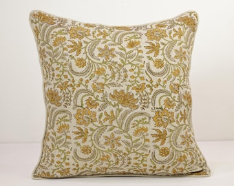 Hand Block Printed Linen Pillow Cover, 100% Pure Linen 210 GSM