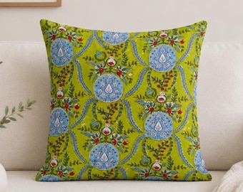 Traditional Hand Block Printed Cotton Pillow Cover for Sofa & Living Room