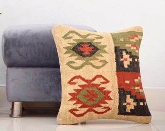 Handwoven Kilim Pillow Cover | Turkish Style Kilim Pillow Case | Boho Carpet Cushion Cover | Handmade Sofa Decor Pillow Cover