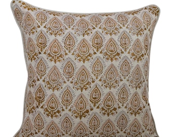 Pure Linen Decorative Pillow Cover with Hand Block Print Design