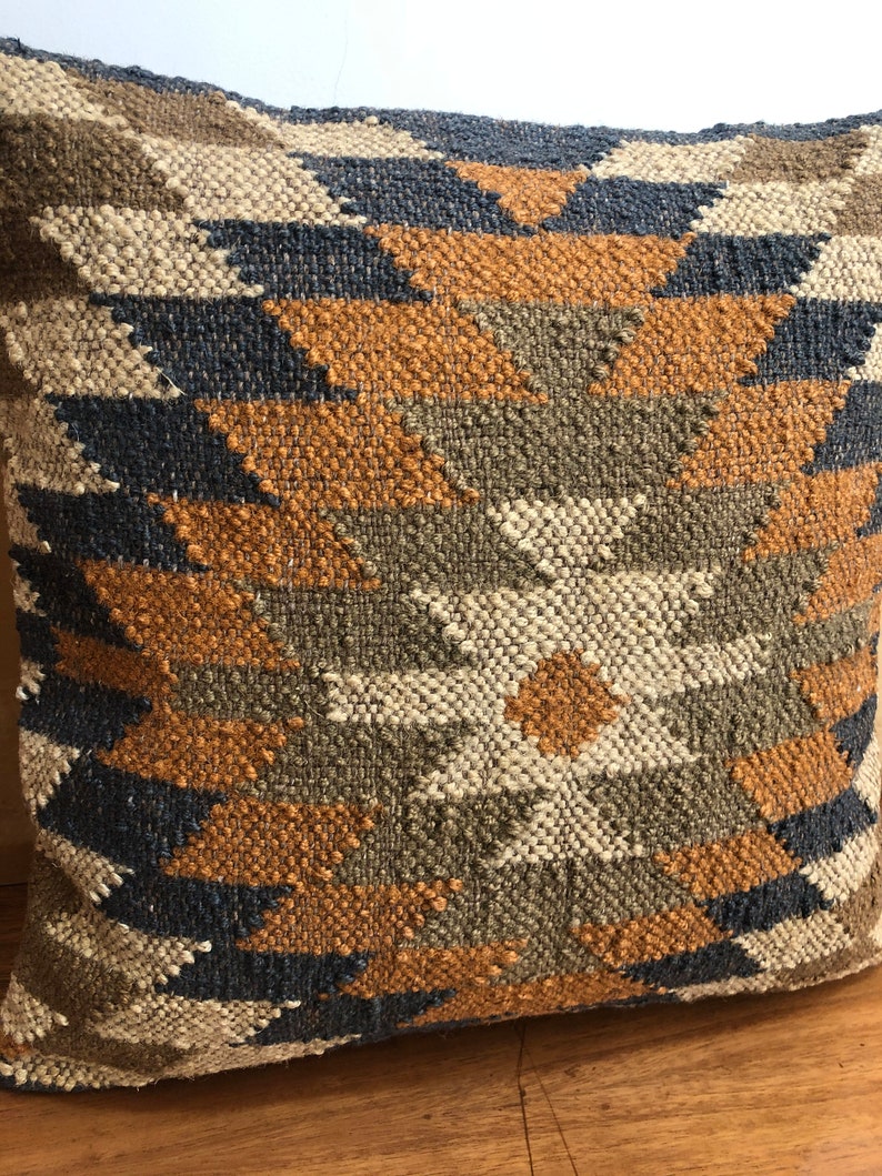 Vintage Kilim Pillow Cover 18x18 Handwoven Aztec Throw Cushion Cover