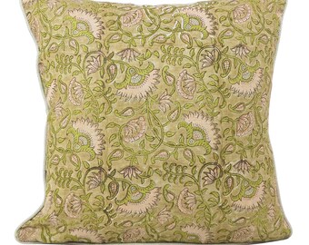 Boho Style  Linen Decorative Pillow Cover with Hand Block Print Design