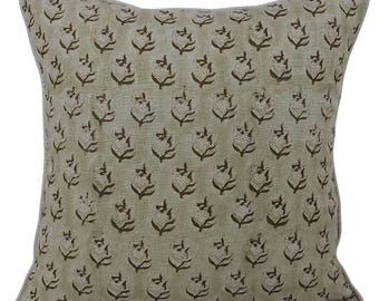 Handmade Linen Pillow Cover | 18x18 Block Printed | Living Room Decor