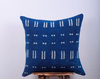 Luxurious Handloomed Indigo Pillow Cover | Decorative Handmade 18x18 Inches Cushion Cover | Home Decor Hand Block Print Pillow Cover