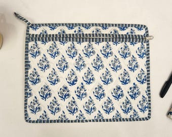 Quilted Cotton Canvas Laptop Sleeve: Padded Zipper Case for HP, Dell, Mac