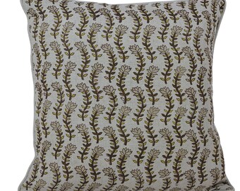 Decorative Linen Pillow Cover | Hand Block Print Cushion 18x18 | Rustic Throw Pillow