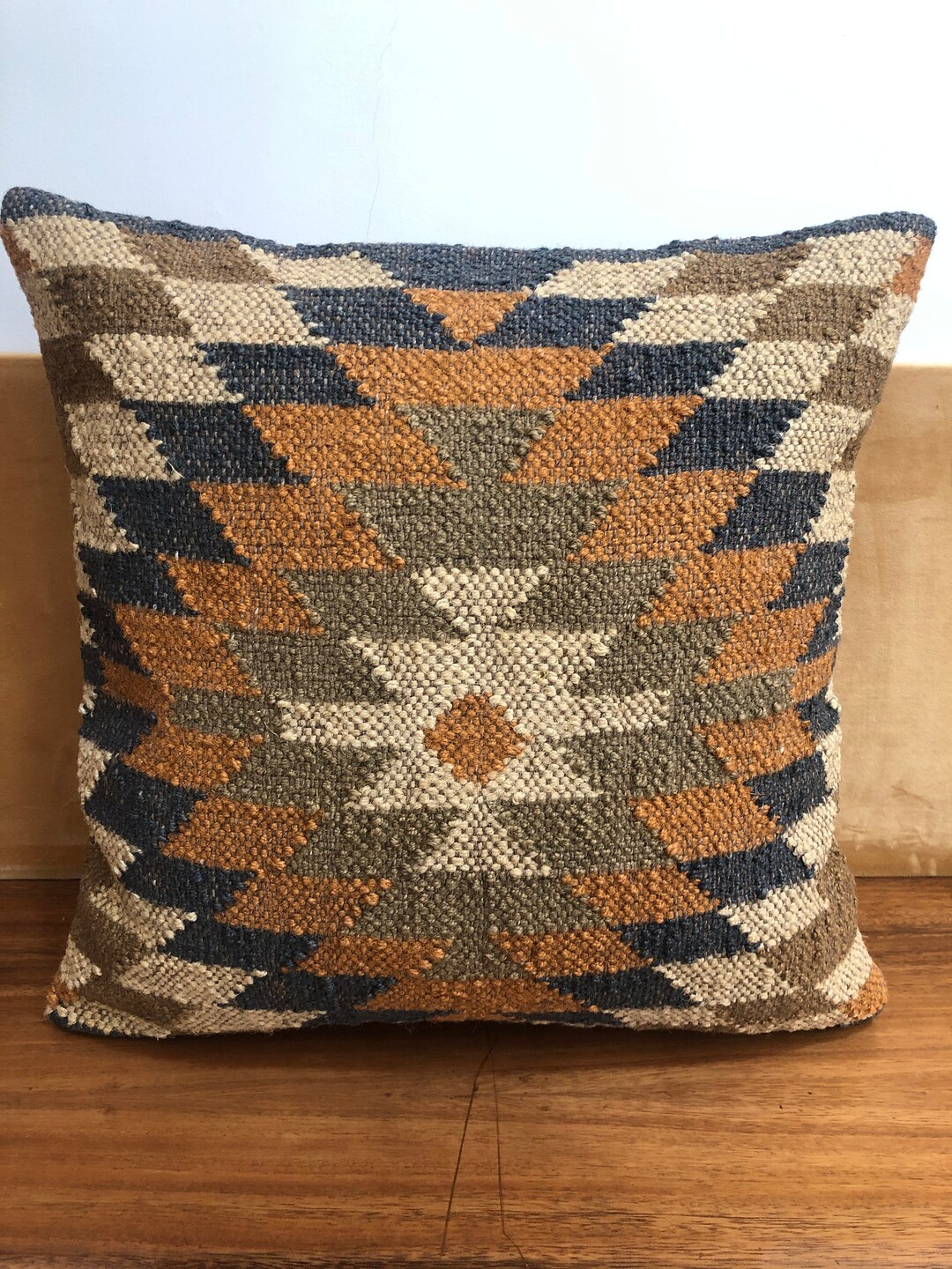 Vintage Kilim Pillow Cover 18x18 Handwoven Aztec Throw Cushion Cover