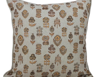 Heritage Hand Block Printed Pillow Cover in 100% Pure Linen
