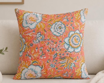 Handcrafted Cotton Pillow Cover – 18x18 Block Print Decorative Cushion
