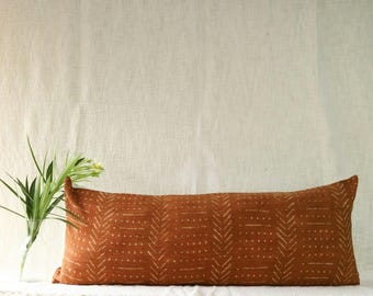 Rust Lumbar Pillow Cover: Handloomed Block Print Slub Cotton