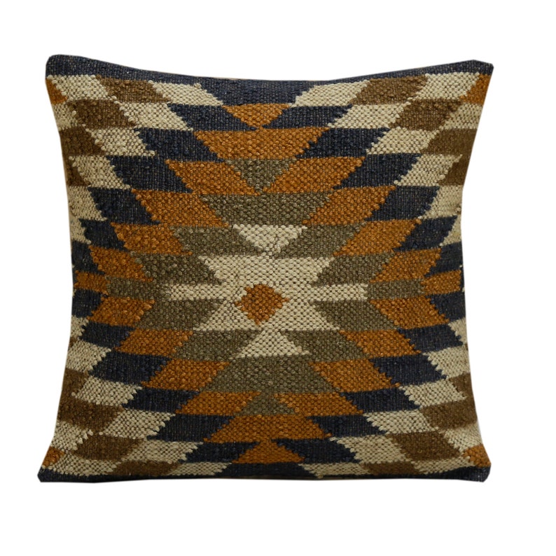Vintage Kilim Pillow Cover 18x18 Handwoven Aztec Throw Cushion Cover