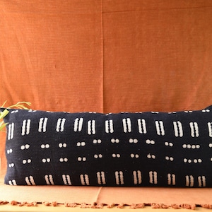 Black Mudcloth Cotton Pillow Cover | Hand Block Print Farmhouse Decor | Handloomed Long Throw Pillow Shams