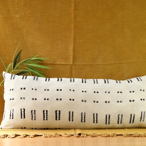 Traditional Block Print Lumbar Pillow Cover | Ivory Handloomed Mudcloth Pillow Case | Bohemian Cafe Decor Handmade Cotton Pillow Cover