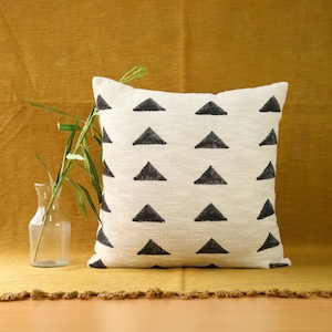 Beautiful Ivory Cotton Pillow Cover | Handloomed Sofa Decor | Hand Block Print Square Cushion Cover