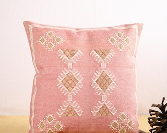 Handwoven Sabra Kilim Pillow Cover: Moroccan Style Cotton Throw Pillow