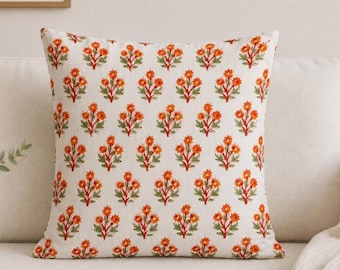 Cotton Block Print Cushion Cover – Decorative Pillow for Sofa & Bed