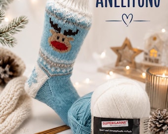 Breipatroon met rendiermotief, sokkenbreipatroon, damessokken