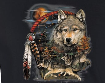 NATIVE AMERICAN INDIAN T-shirt Warrior Wolf Streetwear Men's Tee 100%Cotton New