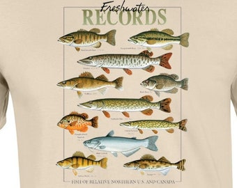 Freshwater Records Fish of US and Northern Canada Walleye Bass Fishing T-Shirt