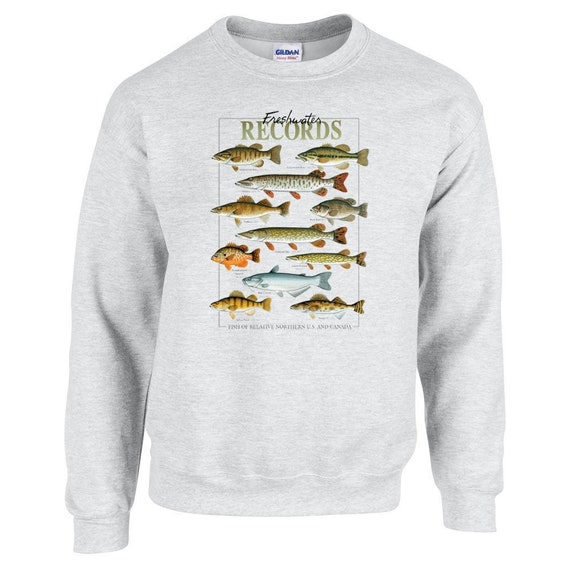 Freshwater Records Fish of US and Northern Canada Walleye Bass Fishing  Crewneck Sweatshirt