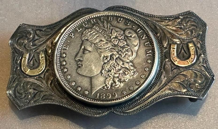 Western Style Silver Dollar Belt Buckle W/ Belt - Etsy display picture 3
