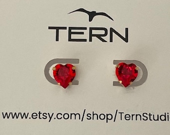 Handmade  Red Crystal Heart Earrings, 8mm Red Crystal Heart Stud Earrings in Gold plated Stud, gift for her, love, Valentine’s Day  gift