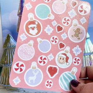 Hoja de pegatinas navideñas/Pegatinas laminadas brillantes/Pegatinas de papelería/Regalo para profesores/Pegatinas para agendas/Relleno de calcetines navideños