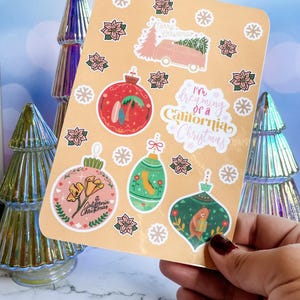 Hoja de pegatinas navideñas de California/Pegatinas laminadas brillantes/Pegatinas de papelería/Regalo para profesores/Planificador/Calendario/Días festivos
