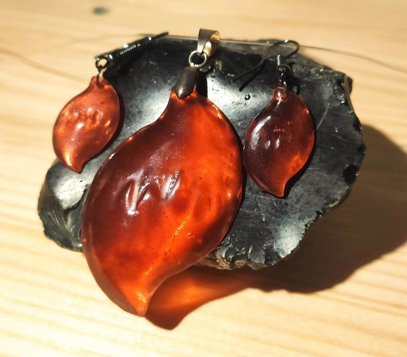 Jewelry Set Fire Pendant & Earrings Fire Element Necklace image 0