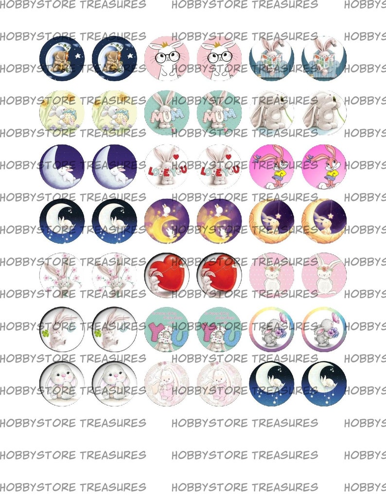 Bunnies inspired bottle cap images cabochon images 1 inch 25 mm printable images instant download