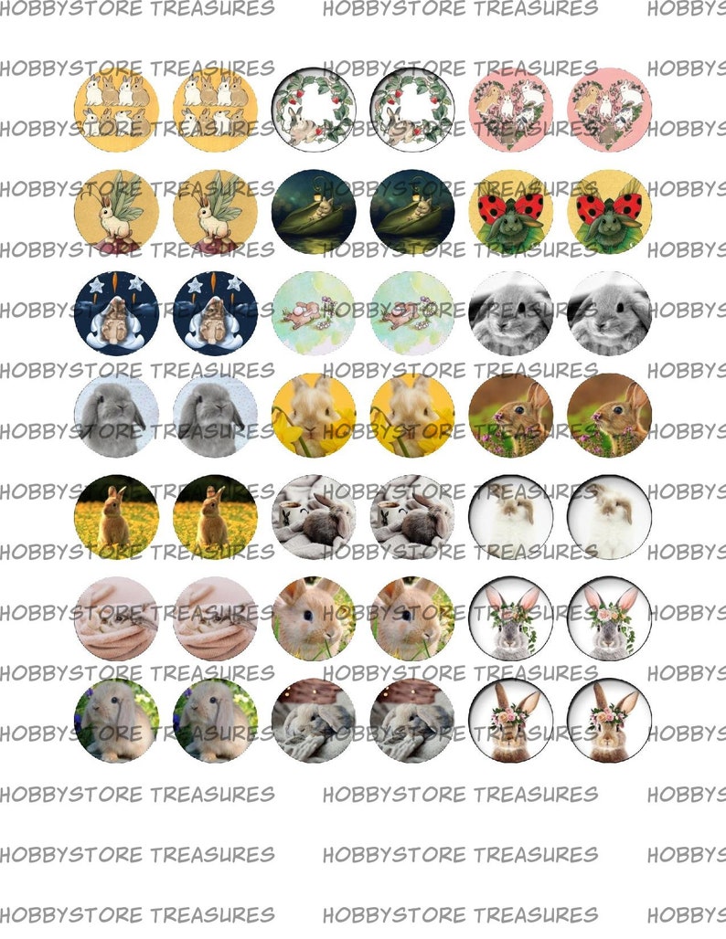 Bunnies inspired bottle cap images cabochon images 1 inch 25 mm printable images instant download