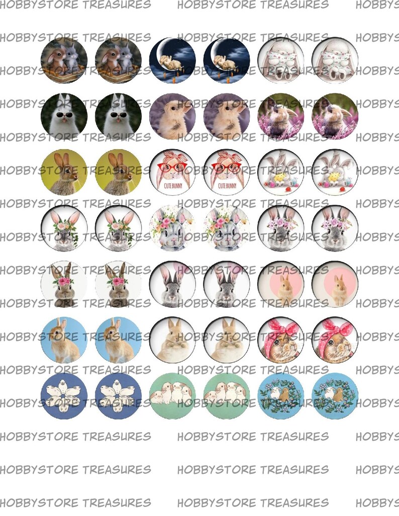 Bunnies inspired bottle cap images cabochon images 1 inch 25 mm printable images instant download