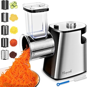 LEEPENK Electric Cheese Grater 5 in 1 Electric Vegetable Cutter Slicer.  Large Direct Inlet and 5 Different Blades for Vegetables & Many More 