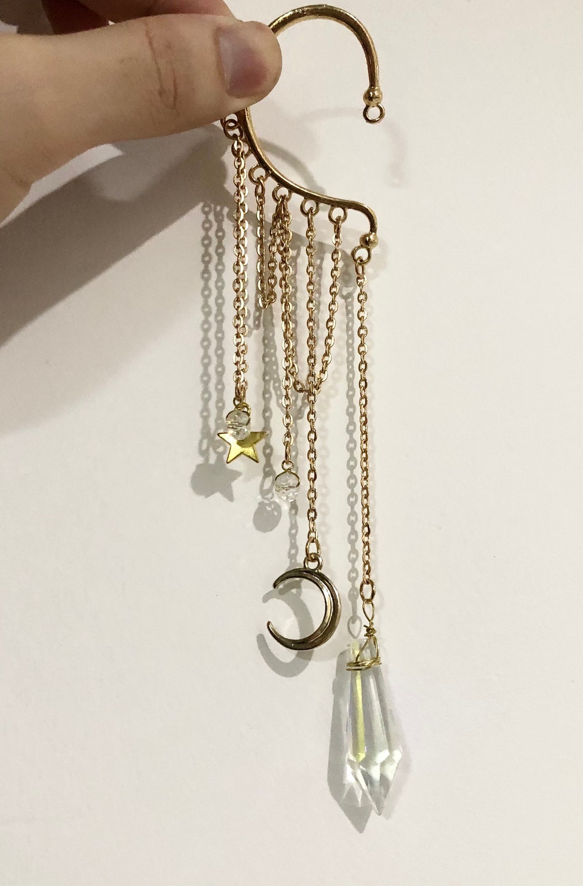 Rainbow glass crystal Gold ear wrap cuff no piercing earring Etsy