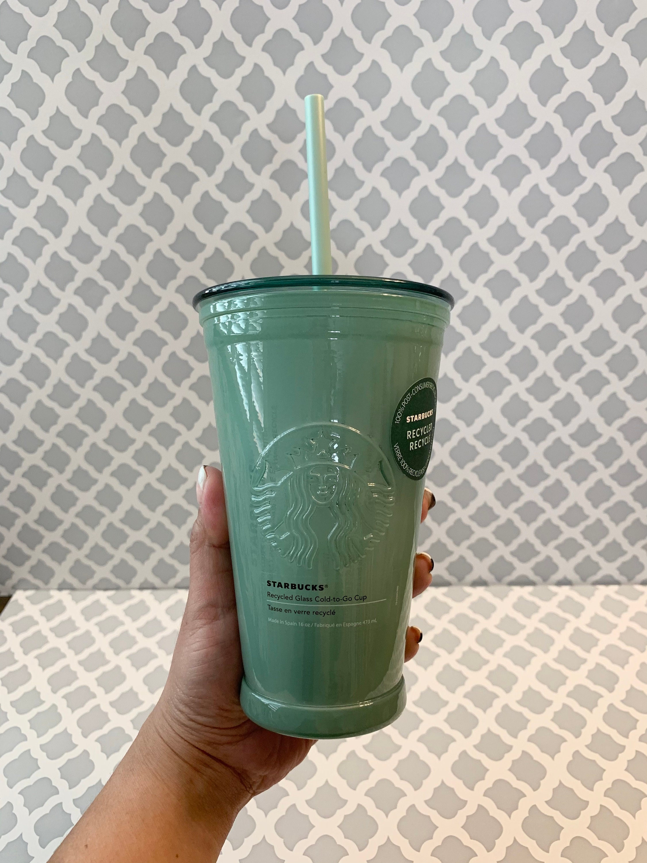 Starbucks Recycled Glass 16 oz Tumbler Travel Cold Coffee Straw