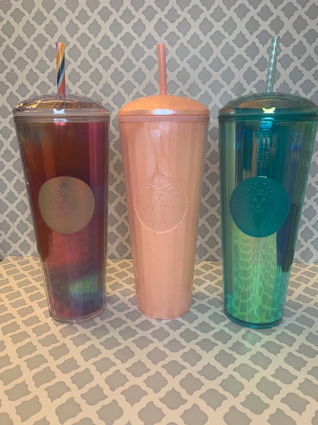 STARBUCKS Dome Tumblers Set Venti Rainbow Turqouise Etsy