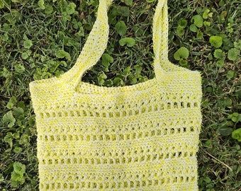 Handmade Crochet Bag, Crochet Tote, Hand Stitched Reusable Bag, Cotton Market Bag, Coconut Textured Yarn, Summer Beach Bag, Crocheted Gift