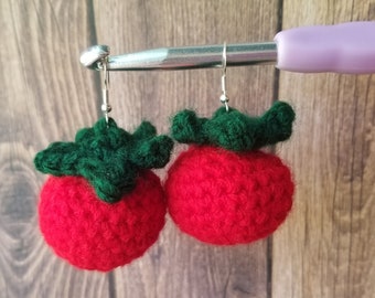 Tomato Earrings, Cherry Roma Heirloom, Dangly Crochet Earrings, Crochet Food Earrings, Crochet Jewelry, Amigurumi Jewelry