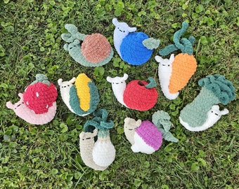 Handmade Crochet Food Snail Plushie, Fruit Snail, Veggie Snail, The Snail Council, Hand Crocheted Garden Stuffed Animal, Amigurumi Snail Toy