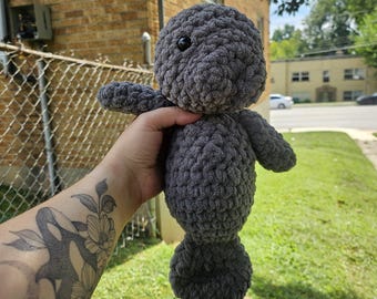Crochet Baby Manatee, Sea Cow, Snuggler, Manatee Stuffed Animal, Cuddly Small Ocean Animal Plush, Manatee Stuffie, Handmade Crochet Toy Gift