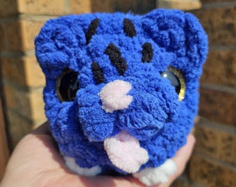 Crochet Tiger Plushie, Blue Tiger Toy, Striped Cat Glowing Eyes Cat, Anime Tiger, Handmade Crochet Plush, Animal Stuffie, Crocheted Cat