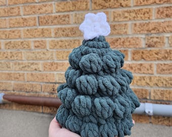 Crochet Christmas Tree Plushie, Textured Crocheted Decoration, Winter Pine Tree, Hand Stitched Holiday Decor, Sparkly Star, Crafty Christmas