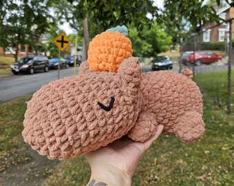 Crochet Capybara Plushie, Big Rodent, Handmade Crochet Stuffed Animal, Lying Down Cute Capy Plush, Hand Stitched Animal Toy, Crochet Gift