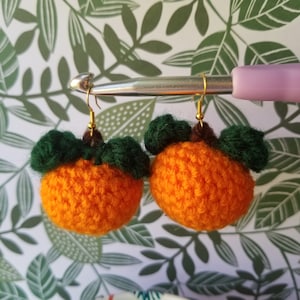 Orange Earrings, Tangerine Clementine Satsuma Grapefruit Blood Orange Sumo Citrus, Dangly Earrings, Amigurumi Jewelry, Crochet Food Earrings
