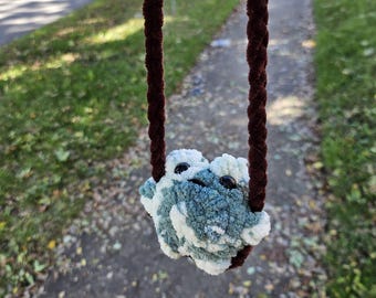 Crochet Frog Car Charm, Handmade Car Mirror Accessory, Froggy Car Buddy, Summer Fall Crochet Swinging Cheeky Frog, Review Mirror Swinger