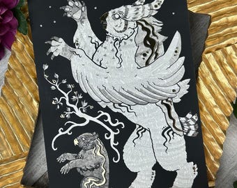 Owlbears avec impression d'art collage Goodberry, illustration feuille 5 x 7
