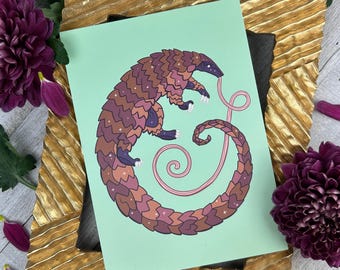 Impression d'art pangolin, illustration mate 5 x 7