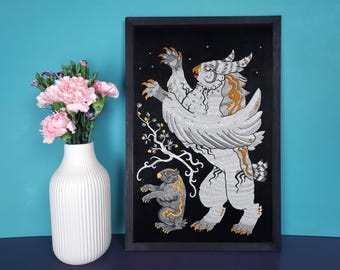 Ours-hiboux saillant avec ourson et myrtille - impression 11 x 17